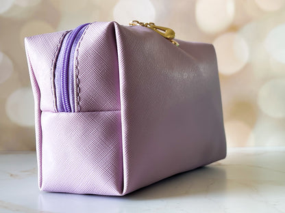 Lavender Vinyl Boxy Bag – Personalized Travel Pouch with Optional Chenille Patch