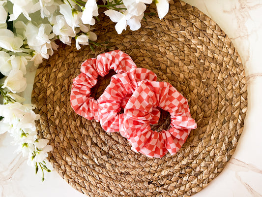 Pink & Orange Wild Check Scrunchie – Sweet & Wild Collection Hair Accessory