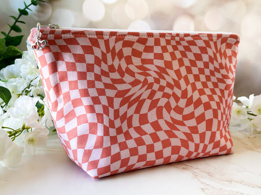Pink & Orange Wild Check Cosmetic Bag – Sweet & Wild Collection Zipper Pouch