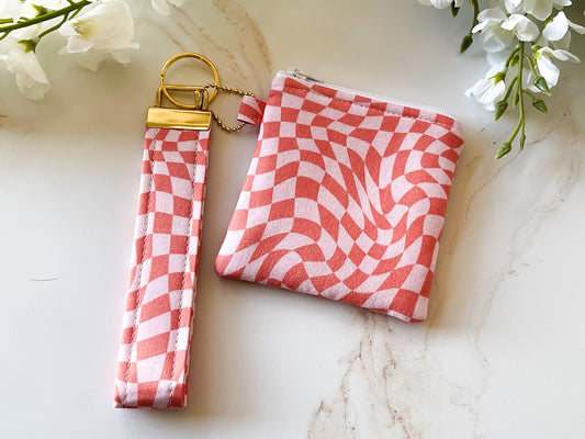 Pink & Orange Wild Check Zipper Pouch & Wristlet Keychain Bundle – Sweet & Wild Collection