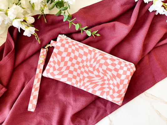 Pink & Orange Wild Check Wristlet Zipper Pouch – Sweet & Wild Collection Clutch Bag