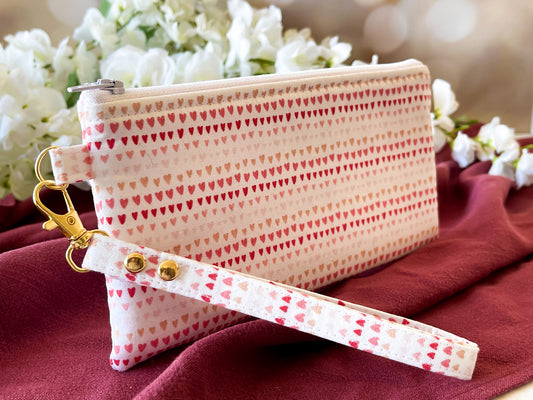 Mini Hearts Wristlet Zipper Pouch – Sweet & Wild Collection Clutch Bag