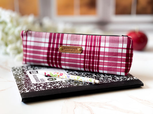 Pink Plaid Pencil Pouch