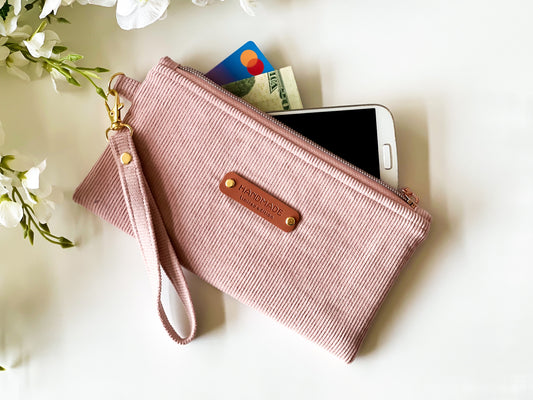 Woodrose Corduroy Wristlet Pouch