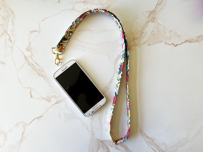 Floral Fabric Lanyard with Phone Tether